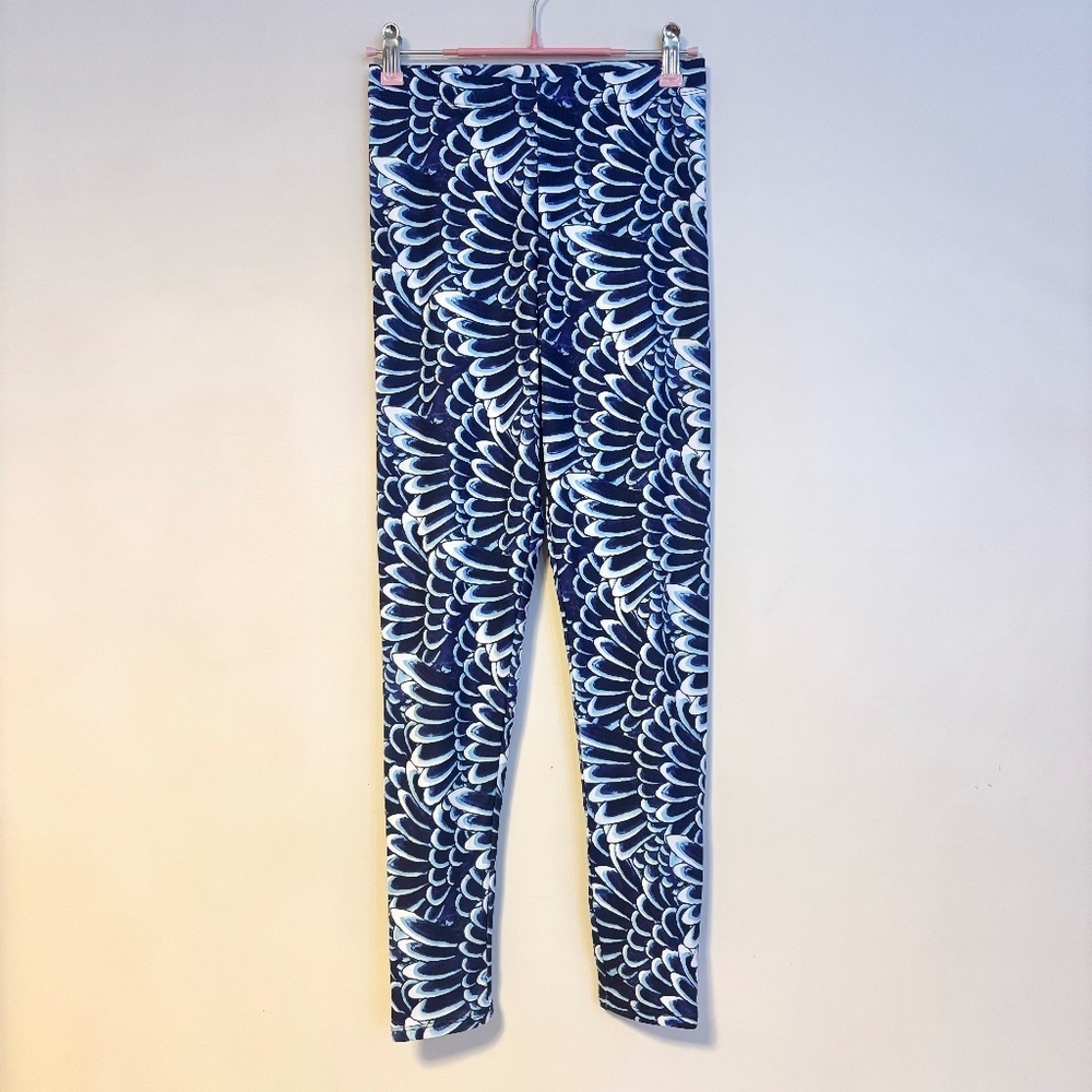 Ed Hardy Elastic Stretch Active Leggings Blue Scales Feathers Womens Size XS NWT
